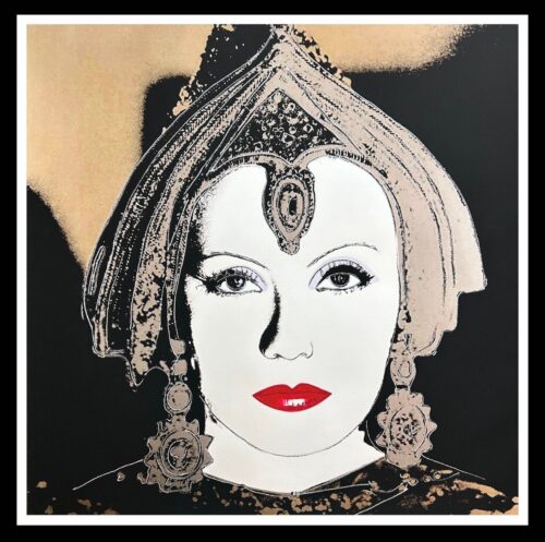 Andy Warhol “the STAR” (F&S II #258) with white face is of Greta Garbo.  Image from the Myths Suite of 1981.  Trial Proof with diamond dust done by hand. Face is white.  Diamond dust is bold and beautiful.  Great statement piece.