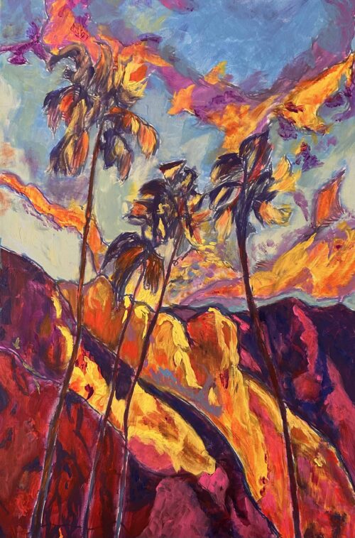 Frankie Duru - "Desert Flame Palms", a unique painting